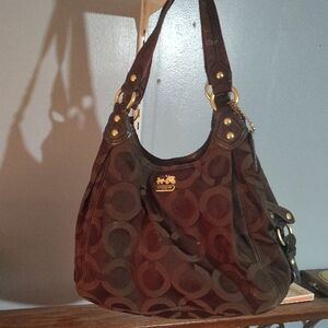 Coach Dark Brown Patterned Shoulder Bag